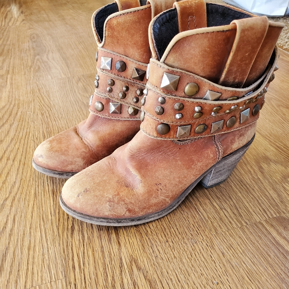 Corral Cognac Studded Strap Ankle Booties